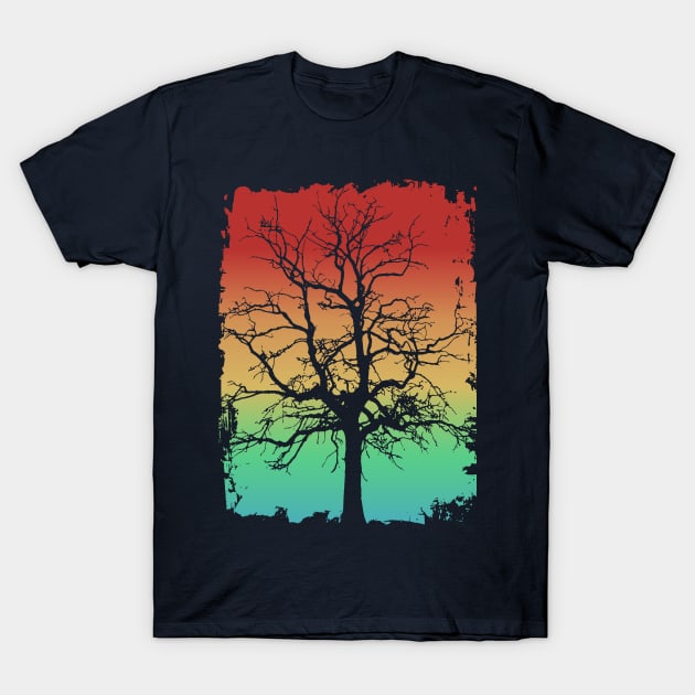 Mighty Tree Silhouette Rainbow Gradient T-Shirt by PallKris